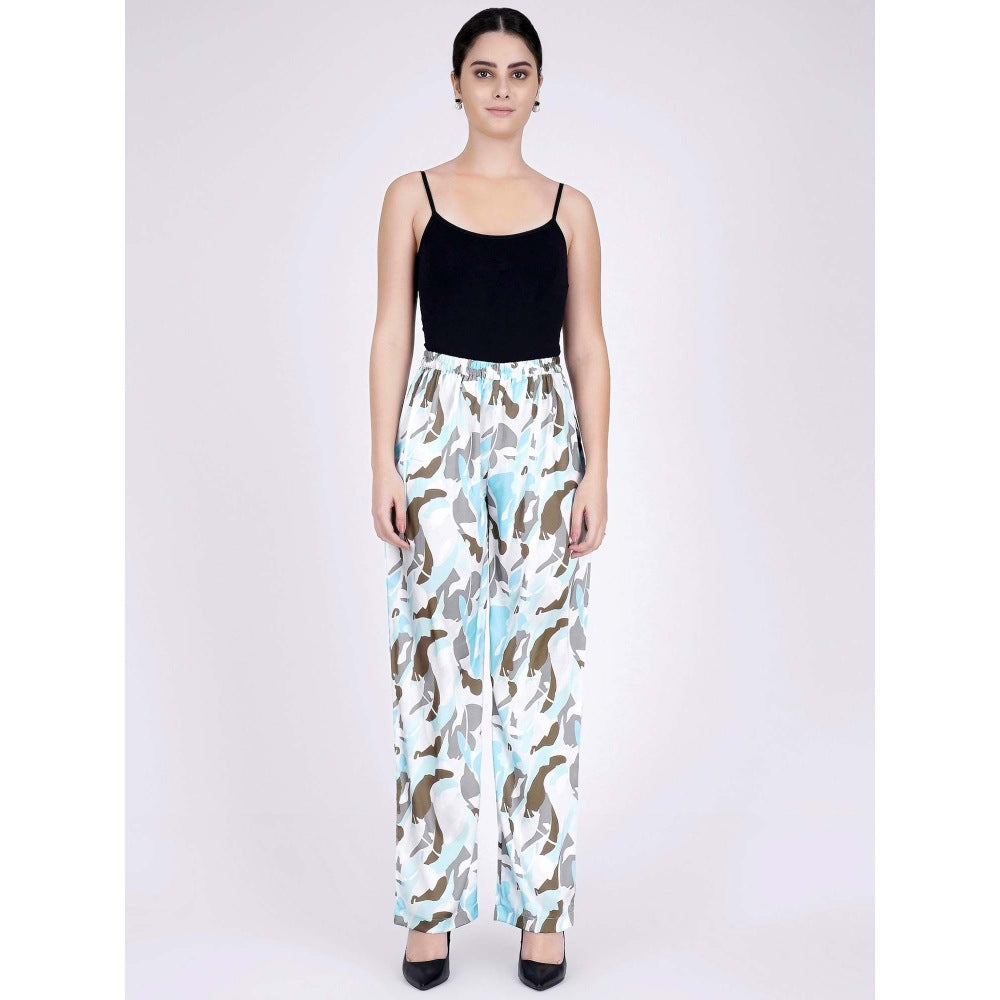 First Resort by Ramola Bachchan Aqua Abstract Camouflage Shirt And Pants Set (Set of 3)