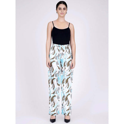 First Resort by Ramola Bachchan Aqua Abstract Camouflage Shirt And Pants Set (Set of 3)