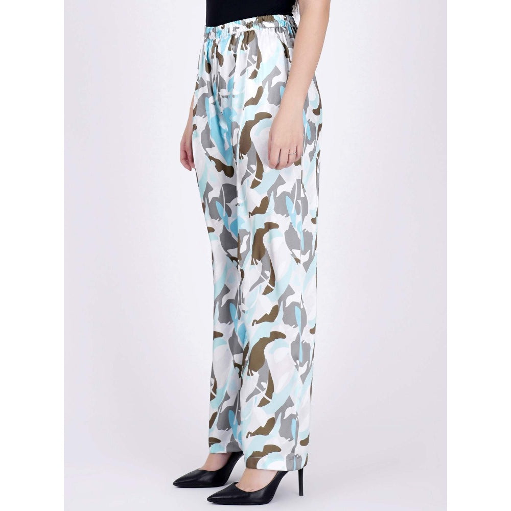 First Resort by Ramola Bachchan Aqua Abstract Camouflage Shirt And Pants Set (Set of 3)