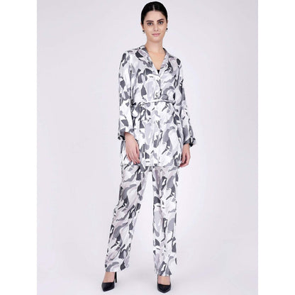 First Resort by Ramola Bachchan Grey Abstract Camouflage Shirt And Pants Set (Set of 3)