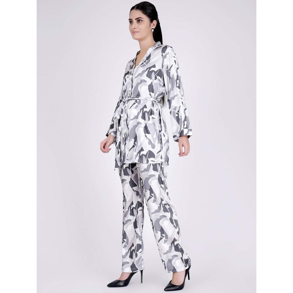 First Resort by Ramola Bachchan Grey Abstract Camouflage Shirt And Pants Set (Set of 3)