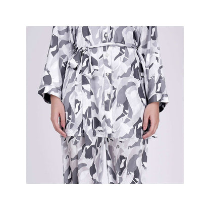 First Resort by Ramola Bachchan Grey Abstract Camouflage Shirt And Pants Set (Set of 3)