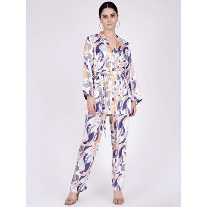 First Resort by Ramola Bachchan Tan Abstract Camouflage Printed Shirt And Pants Set (Set of 3)