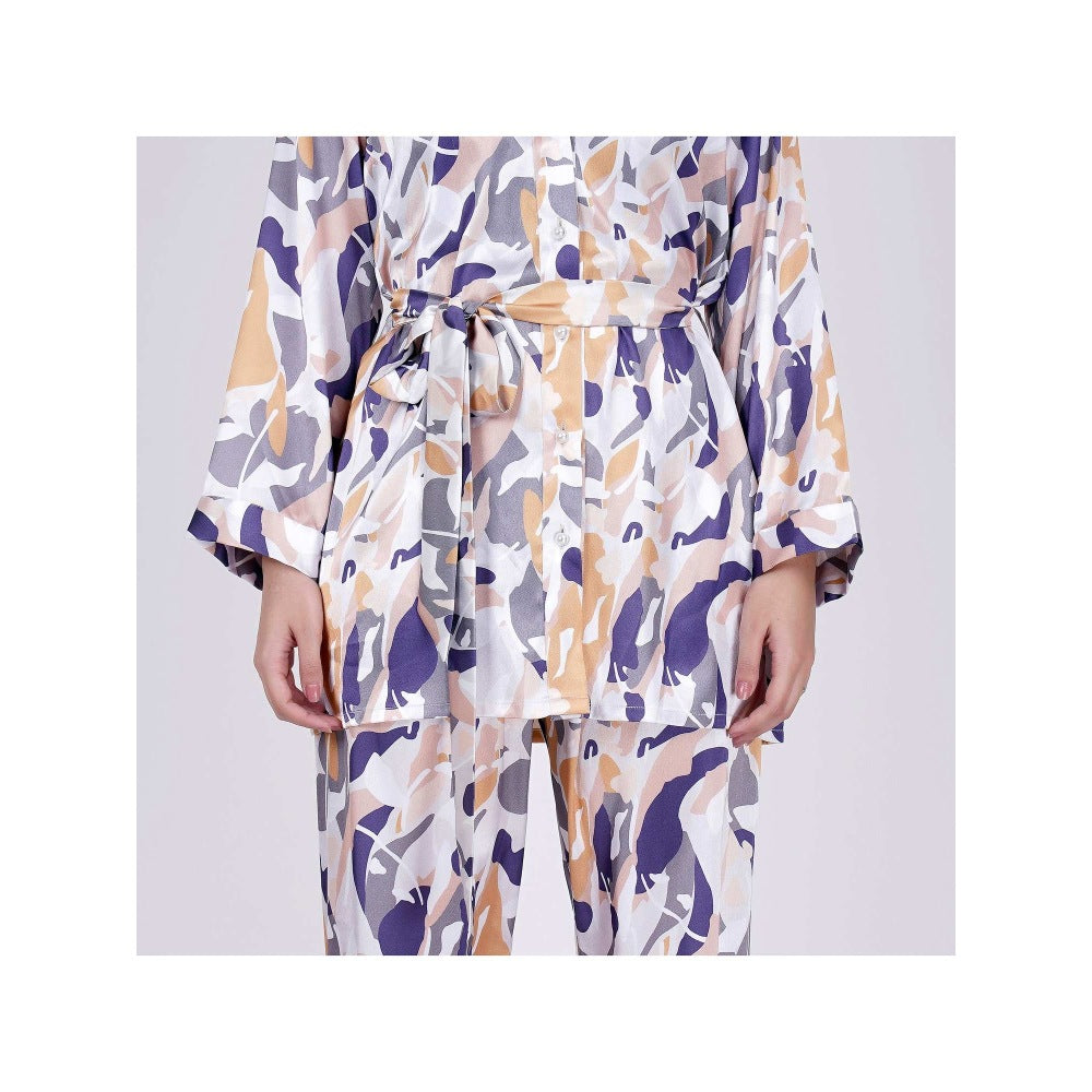 First Resort by Ramola Bachchan Tan Abstract Camouflage Printed Shirt And Pants Set (Set of 3)