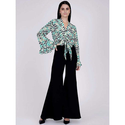 First Resort by Ramola Bachchan Green And White Top And Bell Bottom Pants Set (Set of 2)