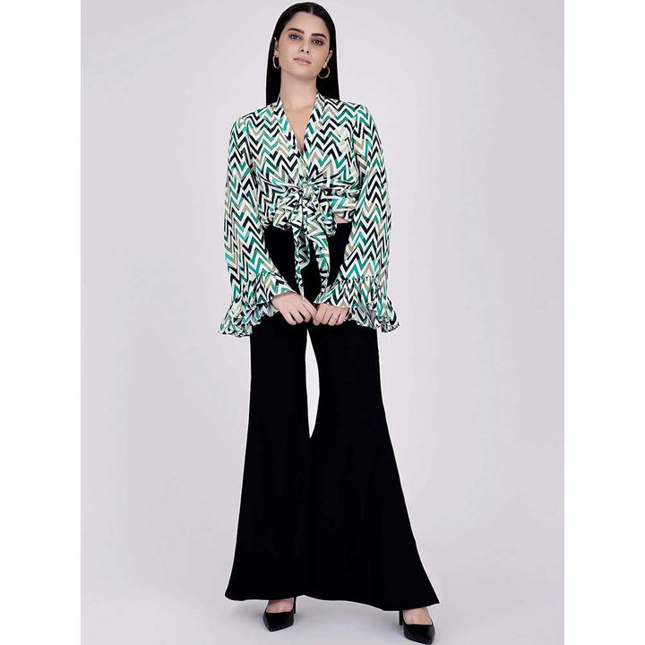 First Resort by Ramola Bachchan Green And White Top And Bell Bottom Pants Set (Set of 2)