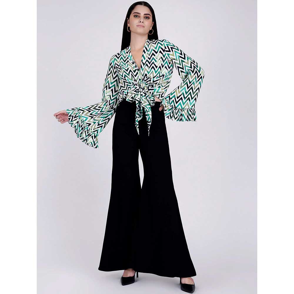 First Resort by Ramola Bachchan Green And White Top And Bell Bottom Pants Set (Set of 2)