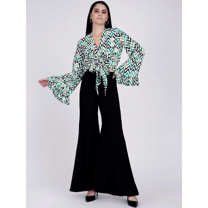 First Resort by Ramola Bachchan Green And White Top And Bell Bottom Pants Set (Set of 2)