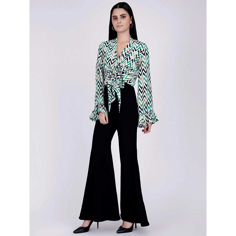 First Resort by Ramola Bachchan Green And White Top And Bell Bottom Pants Set (Set of 2)