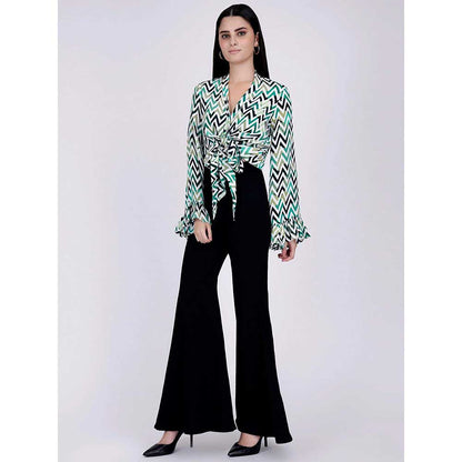 First Resort by Ramola Bachchan Green And White Top And Bell Bottom Pants Set (Set of 2)