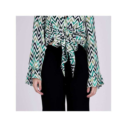 First Resort by Ramola Bachchan Green And White Top And Bell Bottom Pants Set (Set of 2)