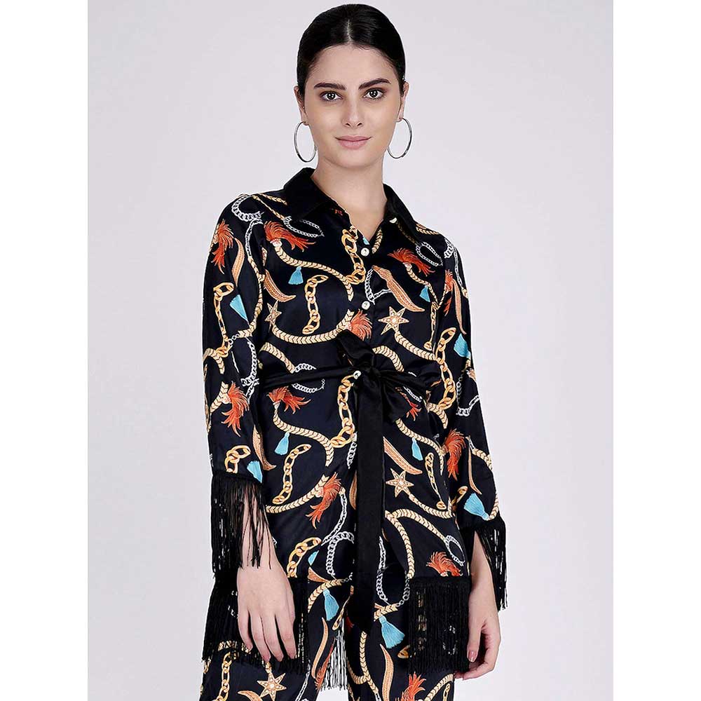 First Resort by Ramola Bachchan Black Chain Print Shirt (Set of 2)