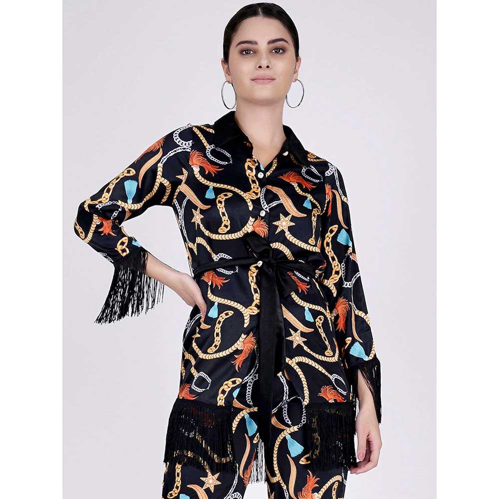 First Resort by Ramola Bachchan Black Chain Print Shirt (Set of 2)