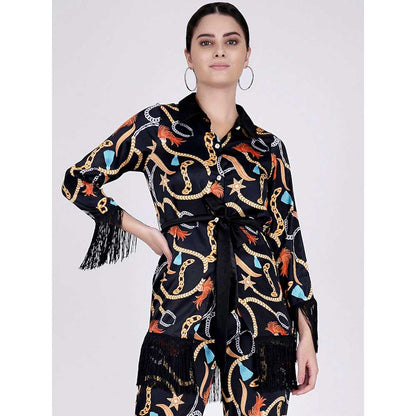 First Resort by Ramola Bachchan Black Chain Print Shirt (Set of 2)
