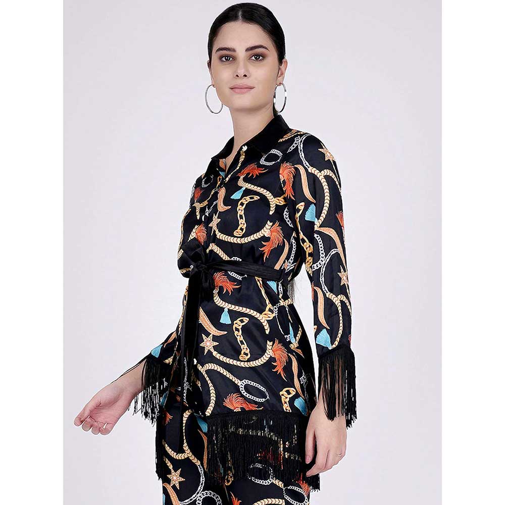 First Resort by Ramola Bachchan Black Chain Print Shirt (Set of 2)