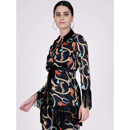 First Resort by Ramola Bachchan Black Chain Print Shirt (Set of 2)