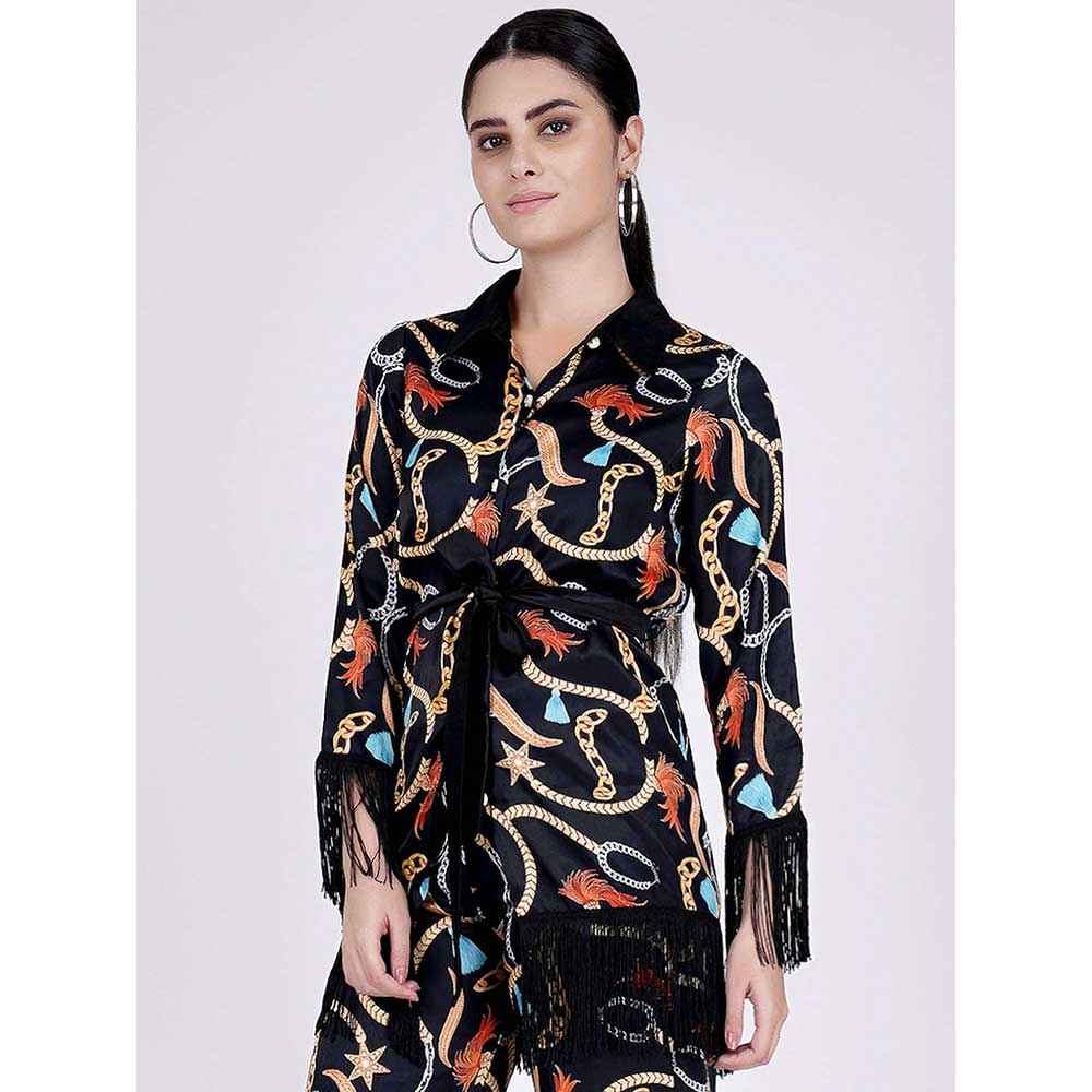First Resort by Ramola Bachchan Black Chain Print Shirt (Set of 2)