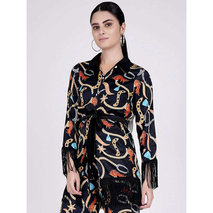 First Resort by Ramola Bachchan Black Chain Print Shirt (Set of 2)
