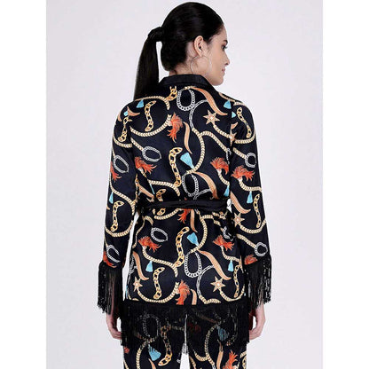First Resort by Ramola Bachchan Black Chain Print Shirt (Set of 2)
