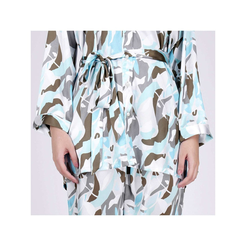 First Resort by Ramola Bachchan Aqua Abstract Camouflage Printed Shirt (Set of 2)