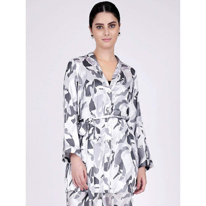 First Resort by Ramola Bachchan Grey Abstract Camouflage Printed Shirt (Set of 2)