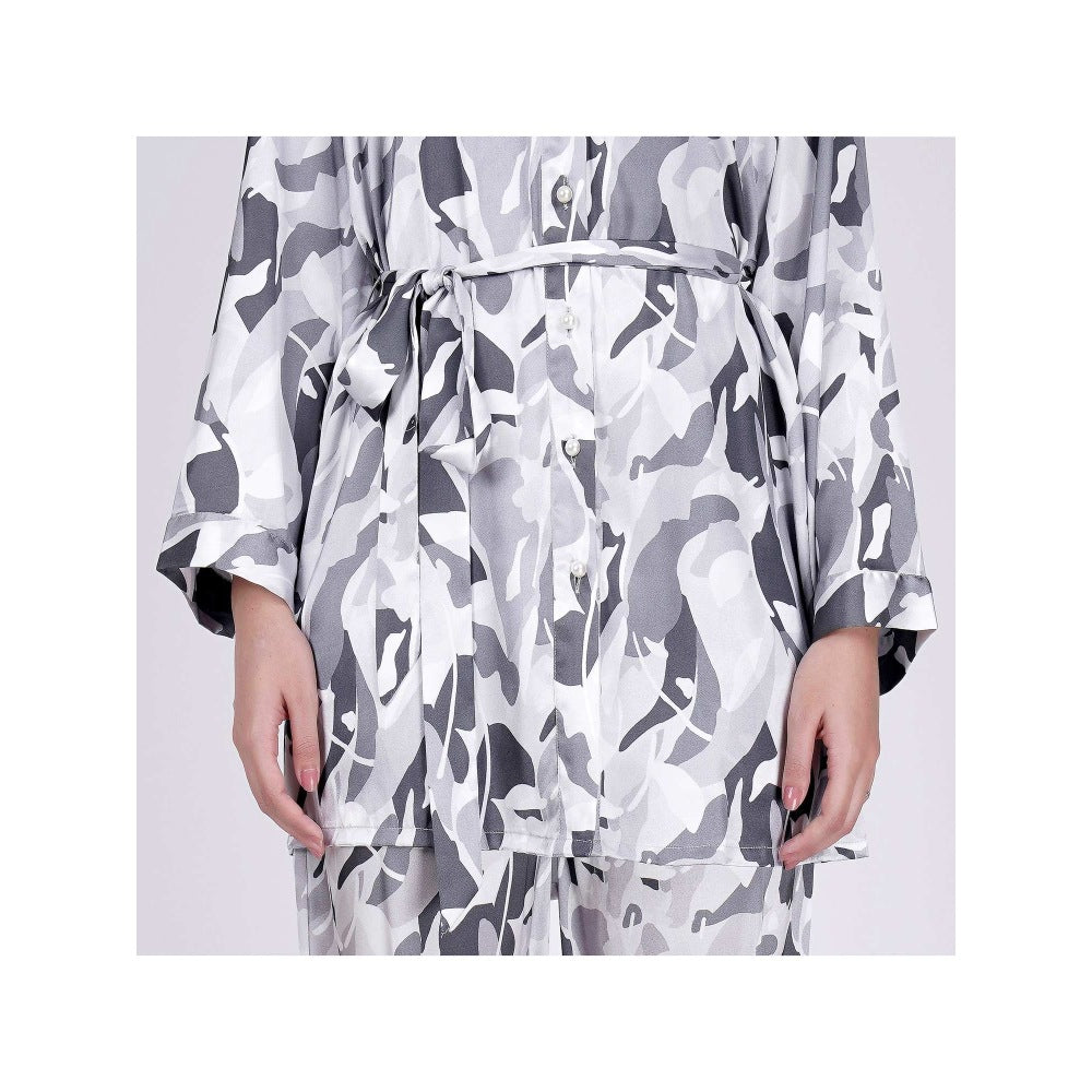 First Resort by Ramola Bachchan Grey Abstract Camouflage Printed Shirt (Set of 2)