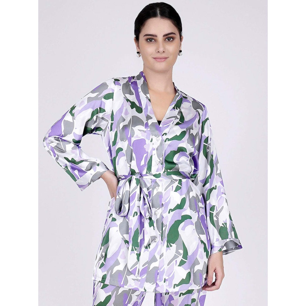 First Resort by Ramola Bachchan Purple Abstract Camouflage Printed Shirt (Set of 2)