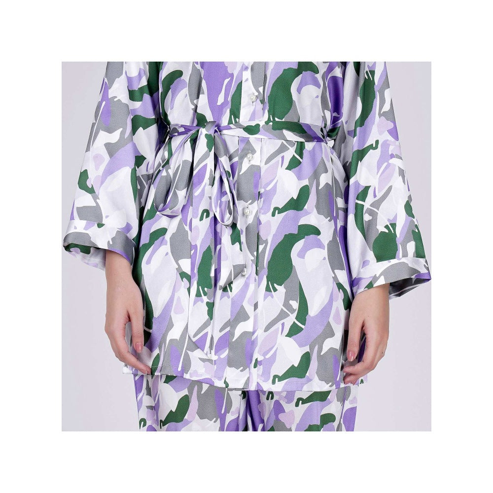 First Resort by Ramola Bachchan Purple Abstract Camouflage Printed Shirt (Set of 2)