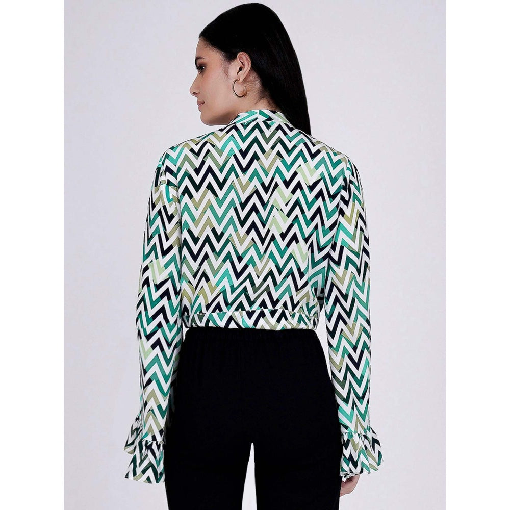 First Resort by Ramola Bachchan Green And White Chevron Knot Top