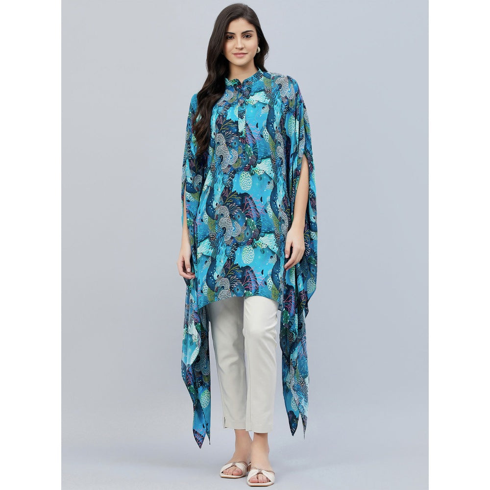 First Resort by Ramola Bachchan Blue And Green Sea Jungle Print Tunic Dress