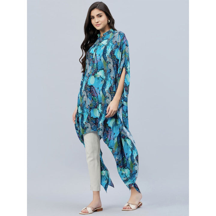 First Resort by Ramola Bachchan Blue And Green Sea Jungle Print Tunic Dress