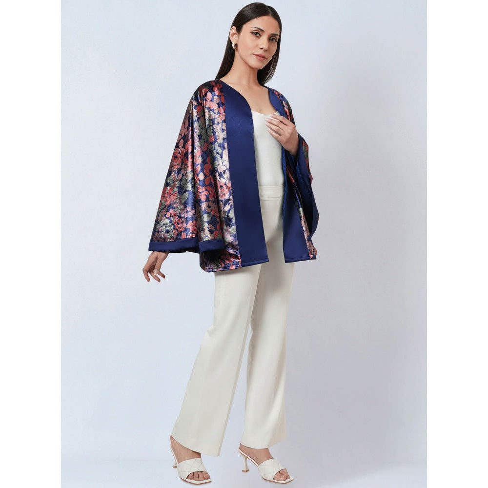 First Resort by Ramola Bachchan Blue & Rose Gold Floral Velvet Jacket