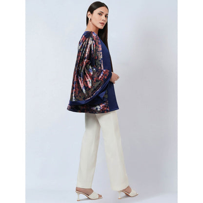 First Resort by Ramola Bachchan Blue & Rose Gold Floral Velvet Jacket