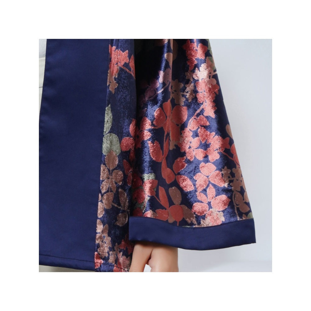 First Resort by Ramola Bachchan Blue & Rose Gold Floral Velvet Jacket