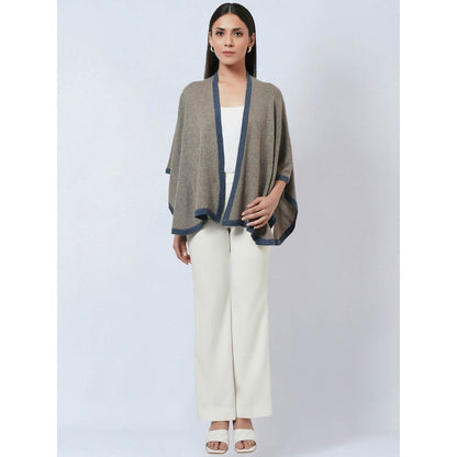 First Resort by Ramola Bachchan Stone Grey & Blue Short Knitted Cashmere Jacket