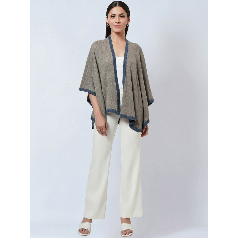 First Resort by Ramola Bachchan Stone Grey & Blue Short Knitted Cashmere Jacket