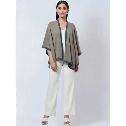 First Resort by Ramola Bachchan Stone Grey & Blue Short Knitted Cashmere Jacket