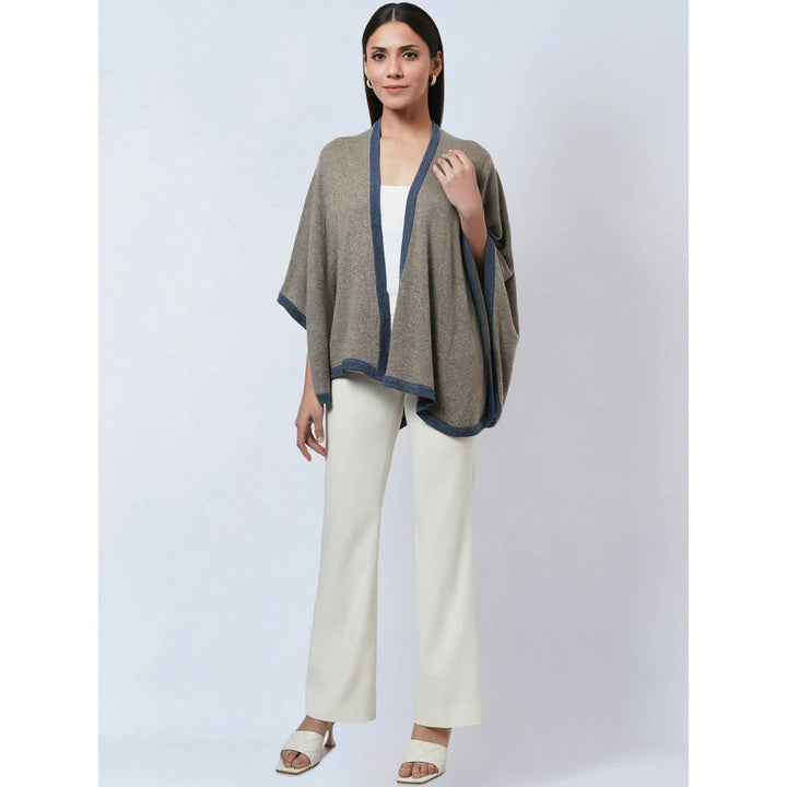 First Resort by Ramola Bachchan Stone Grey & Blue Short Knitted Cashmere Jacket