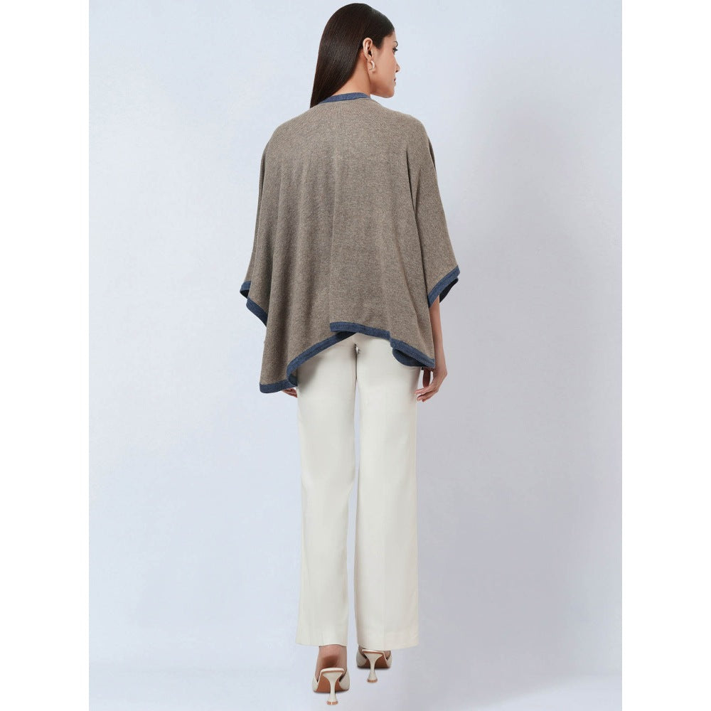 First Resort by Ramola Bachchan Stone Grey & Blue Short Knitted Cashmere Jacket