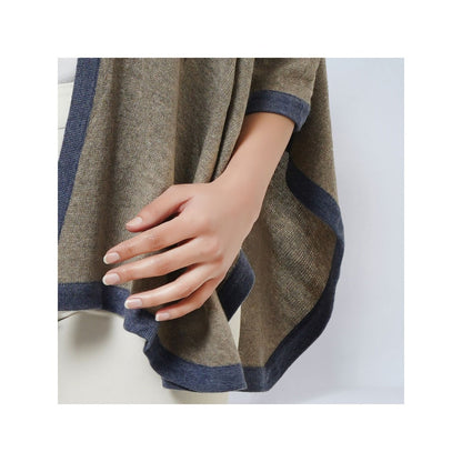 First Resort by Ramola Bachchan Stone Grey & Blue Short Knitted Cashmere Jacket