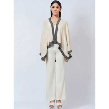 First Resort by Ramola Bachchan Cream & Grey Short Knitted Cashmere Jacket