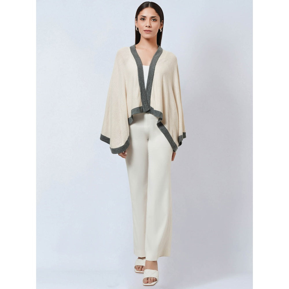 First Resort by Ramola Bachchan Cream & Grey Short Knitted Cashmere Jacket