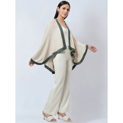 First Resort by Ramola Bachchan Cream & Grey Short Knitted Cashmere Jacket