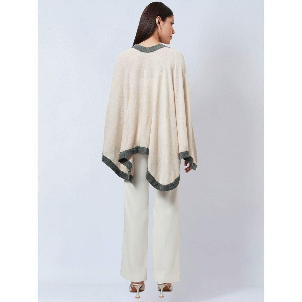 First Resort by Ramola Bachchan Cream & Grey Short Knitted Cashmere Jacket