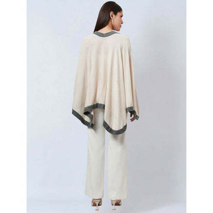 First Resort by Ramola Bachchan Cream & Grey Short Knitted Cashmere Jacket