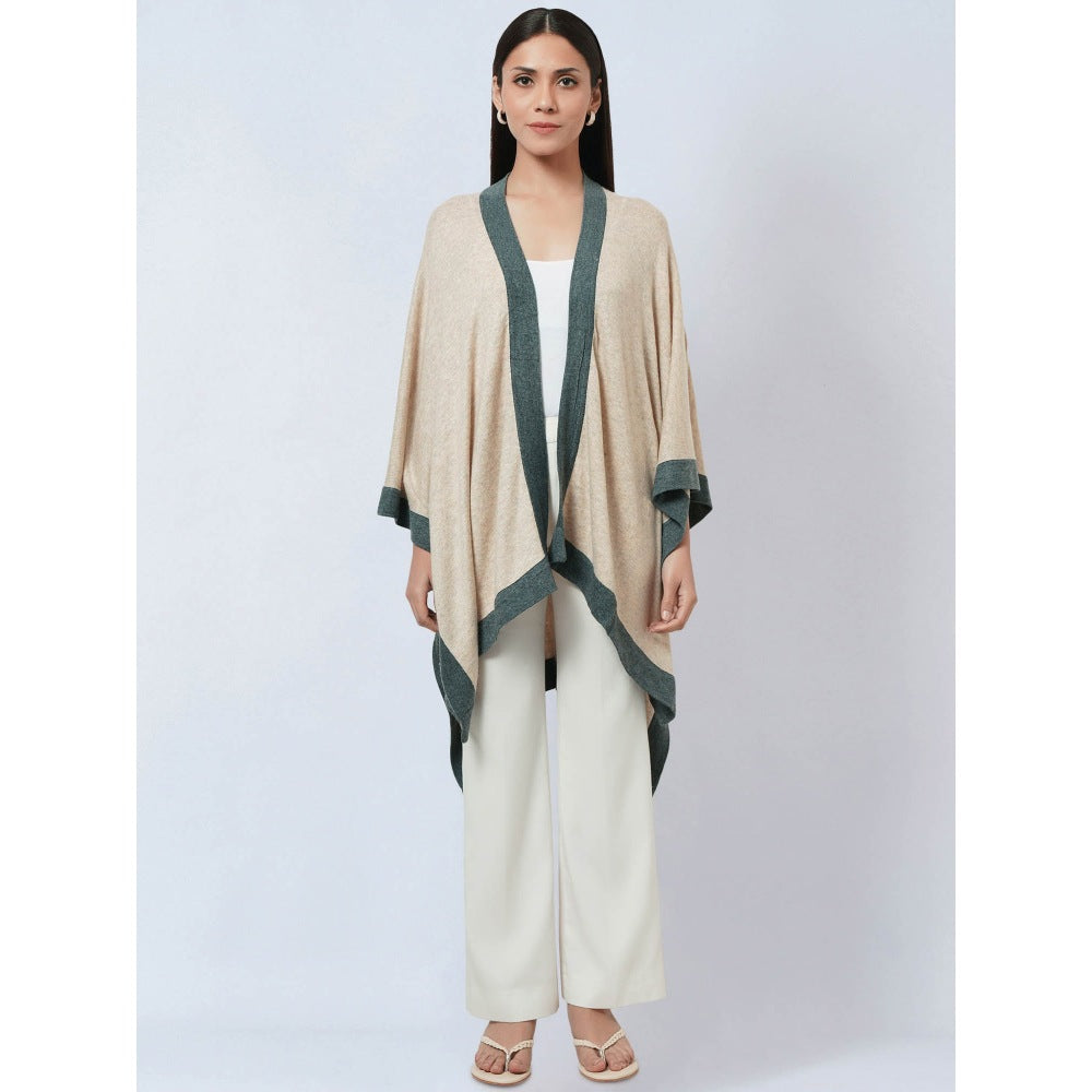 First Resort by Ramola Bachchan Beige & Grey Long Knitted Cashmere Jacket