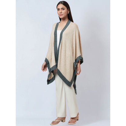 First Resort by Ramola Bachchan Beige & Grey Long Knitted Cashmere Jacket