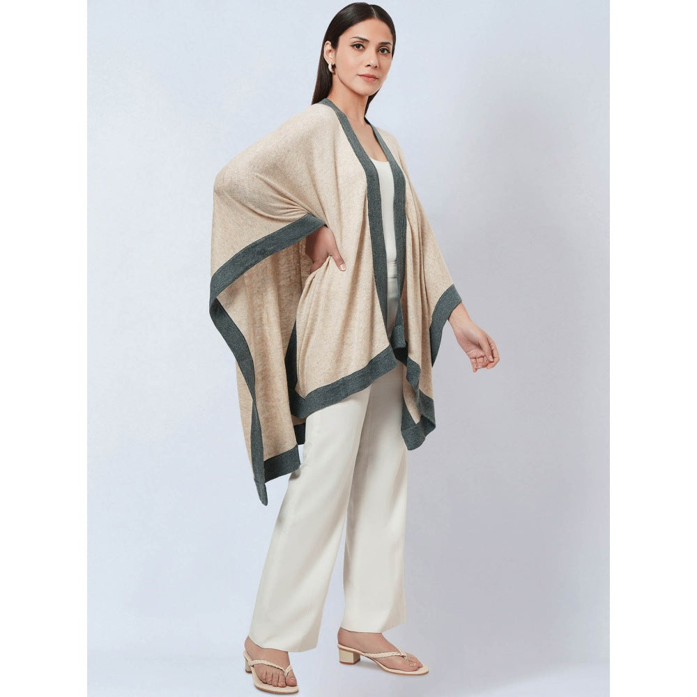 First Resort by Ramola Bachchan Beige & Grey Long Knitted Cashmere Jacket