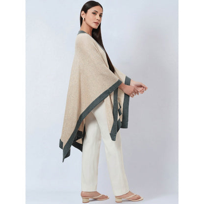 First Resort by Ramola Bachchan Beige & Grey Long Knitted Cashmere Jacket