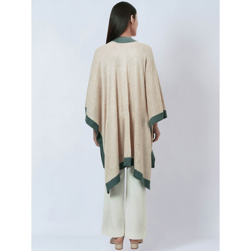 First Resort by Ramola Bachchan Beige & Grey Long Knitted Cashmere Jacket